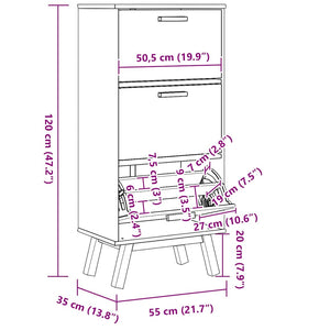Παπουτσοθήκη OLDEN Γκρι/Καφέ 55x35x120 εκ. Μασίφ Ξύλο Πεύκου