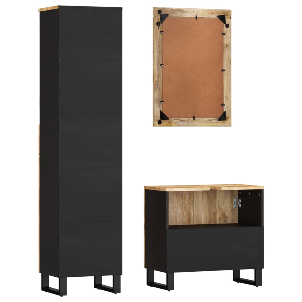 Έπιπλα Μπάνιου Σετ 3 Τεμαχίων από Μασίφ Ξύλο Μάνγκο