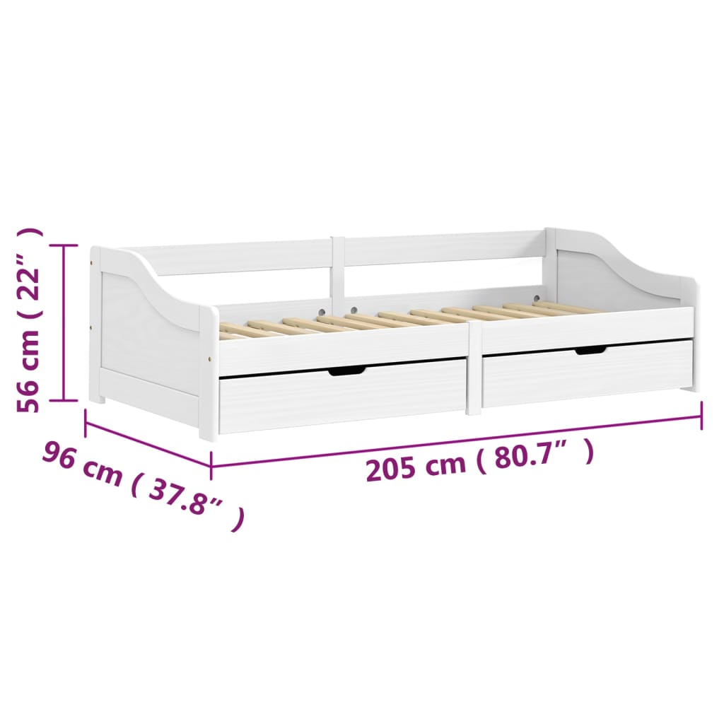 Καναπές Κρεβάτι 2 Συρτ. IRUN Λευκός 90x200εκ. Μασίφ Ξύλο Πεύκου