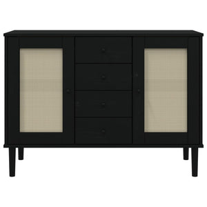 Μπουφές SENJA Μαύρο / Ρατάν 112 x 40 x 80 εκ. Μασίφ Ξύλο Πεύκου - Pakobazaar