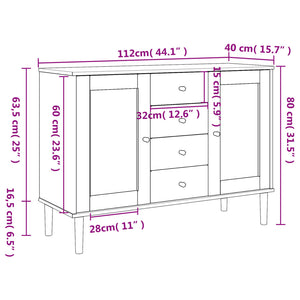 Μπουφές SENJA Μαύρο / Ρατάν 112 x 40 x 80 εκ. Μασίφ Ξύλο Πεύκου - Pakobazaar