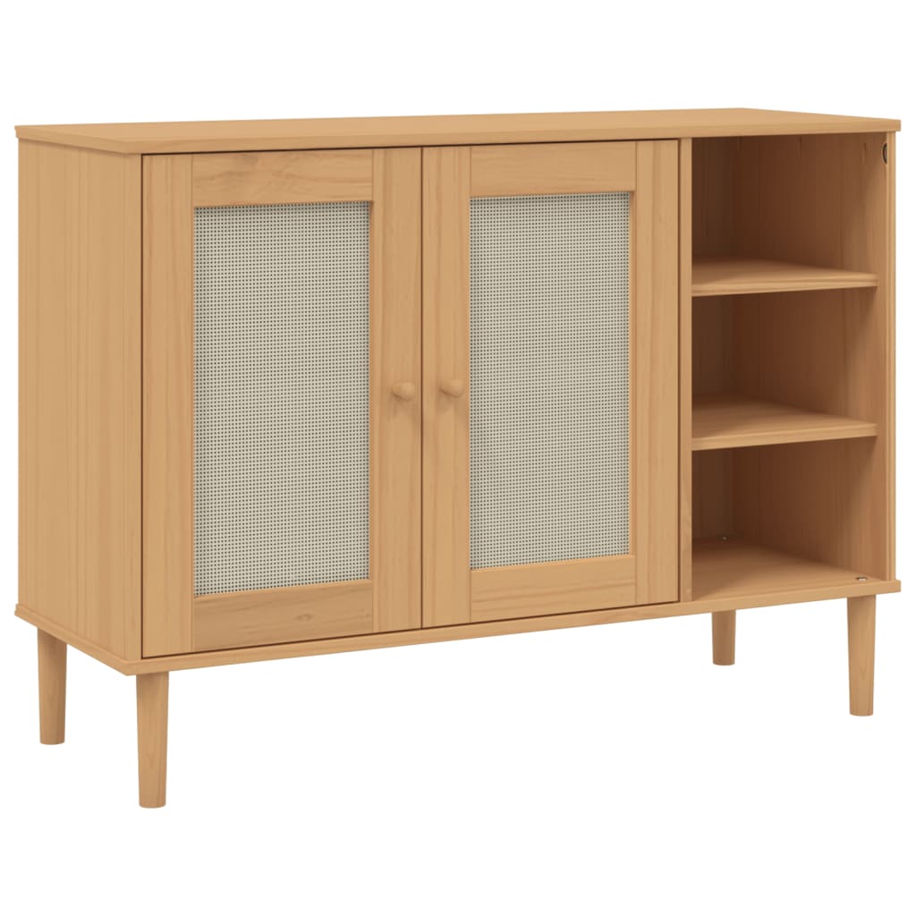 Μπουφές SENJA Καφέ / Ρατάν 112 x 40 x 80 εκ. Μασίφ Ξύλο Πεύκου