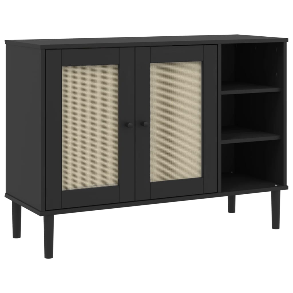 Μπουφές SENJA Μαύρο / Ρατάν 112 x 40 x 80 εκ. Μασίφ Ξύλο Πεύκου - Pakobazaar