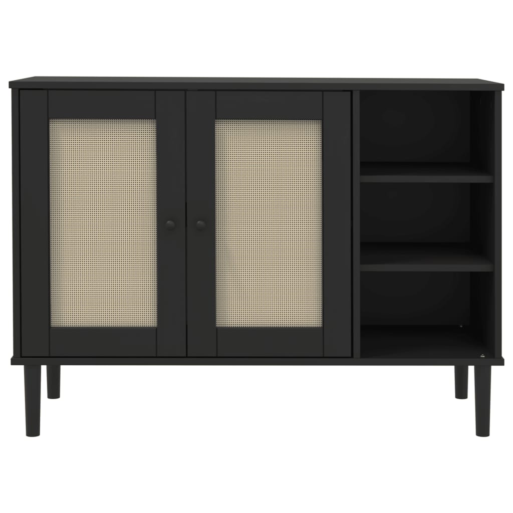 Μπουφές SENJA Μαύρο / Ρατάν 112 x 40 x 80 εκ. Μασίφ Ξύλο Πεύκου - Pakobazaar
