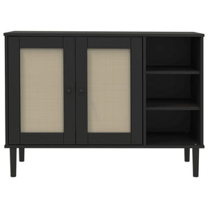 Μπουφές SENJA Μαύρο / Ρατάν 112 x 40 x 80 εκ. Μασίφ Ξύλο Πεύκου - Pakobazaar