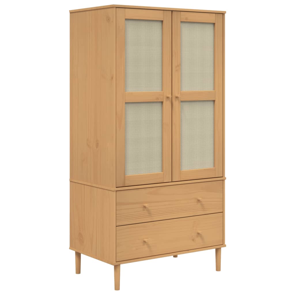 Ντουλάπα SENJA Καφέ / Ρατάν 90 x 55 x 175 εκ. Μασίφ Ξύλο Πεύκου - Pakobazaar