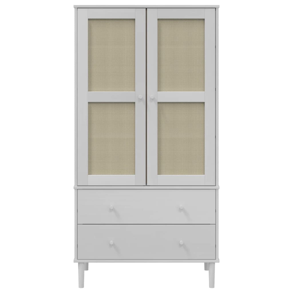 Ντουλάπα SENJA Λευκό / Ρατάν 90 x 55 x 175εκ. Μασίφ Ξύλο Πεύκου