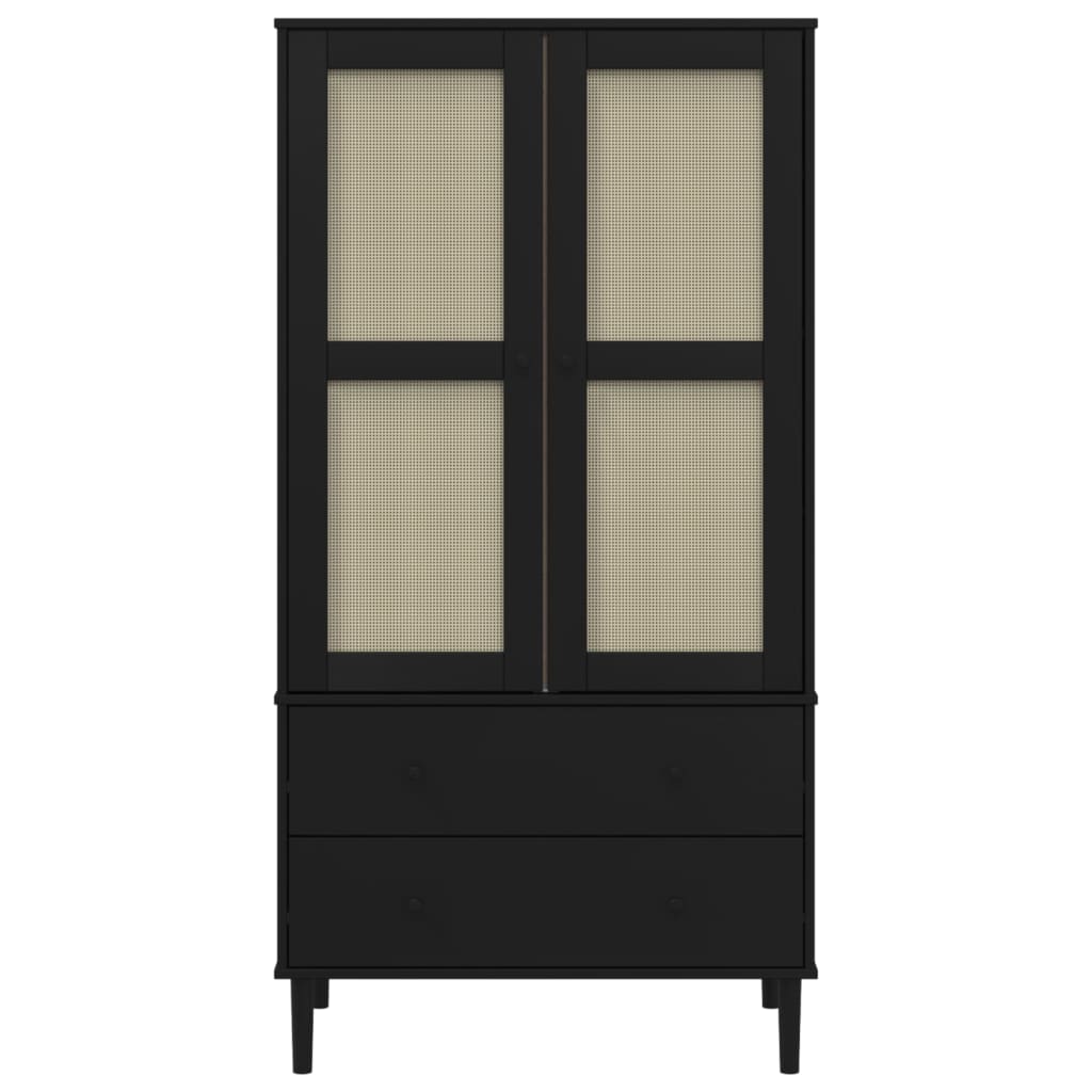 Ντουλάπα SENJA Μαύρο / Ρατάν 90 x 55 x 175εκ. Μασίφ Ξύλο Πεύκου - Pakobazaar