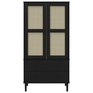 Ντουλάπα SENJA Μαύρο / Ρατάν 90 x 55 x 175εκ. Μασίφ Ξύλο Πεύκου - Pakobazaar
