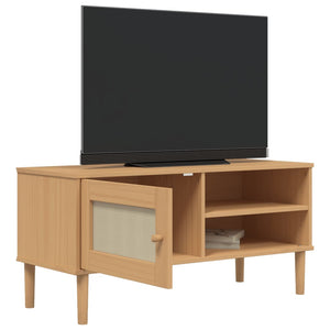Έπιπλο Τηλεόρασης SENJA Καφέ / Ρατάν 106x40x49 εκ. Μασίφ Πεύκο