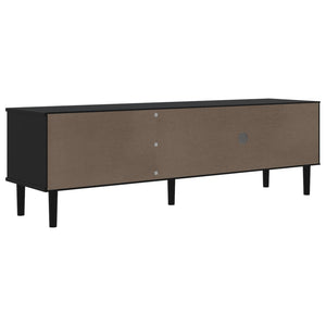 Έπιπλο Τηλεόρασης SENJA Μαύρο / Ρατάν 158x40x49 εκ. Μασίφ Πεύκο - Pakobazaar