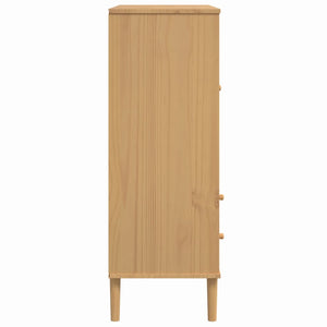 Ντουλάπι Ψηλό SENJA Καφέ/Ρατάν 90x40x112 εκ. Μασίφ Ξύλο Πεύκου