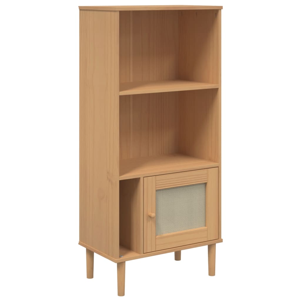 Βιβλιοθήκη SENJA Καφέ/Όψη Ρατάν 60x35x130 εκ Μασίφ Ξύλο Πεύκου - Pakobazaar