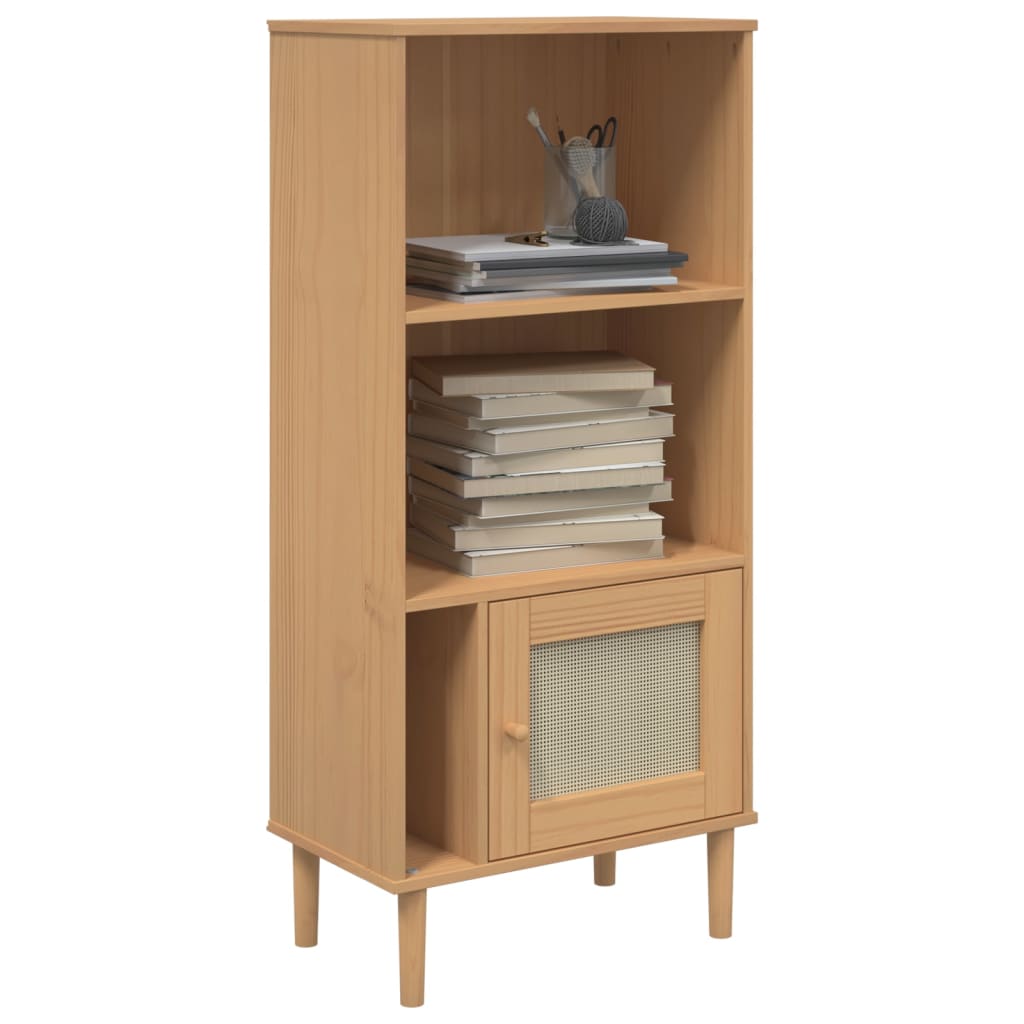 Βιβλιοθήκη SENJA Καφέ/Όψη Ρατάν 60x35x130 εκ Μασίφ Ξύλο Πεύκου - Pakobazaar