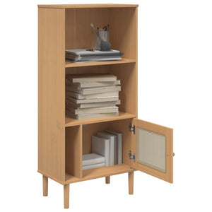 Βιβλιοθήκη SENJA Καφέ/Όψη Ρατάν 60x35x130 εκ Μασίφ Ξύλο Πεύκου - Pakobazaar