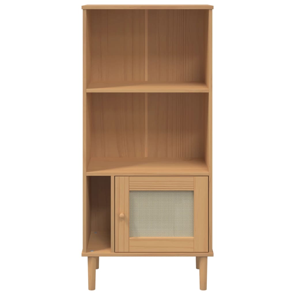 Βιβλιοθήκη SENJA Καφέ/Όψη Ρατάν 60x35x130 εκ Μασίφ Ξύλο Πεύκου - Pakobazaar