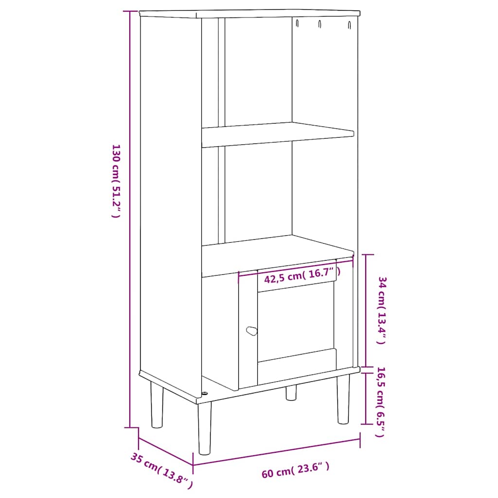 Βιβλιοθήκη SENJA Καφέ/Όψη Ρατάν 60x35x130 εκ Μασίφ Ξύλο Πεύκου - Pakobazaar