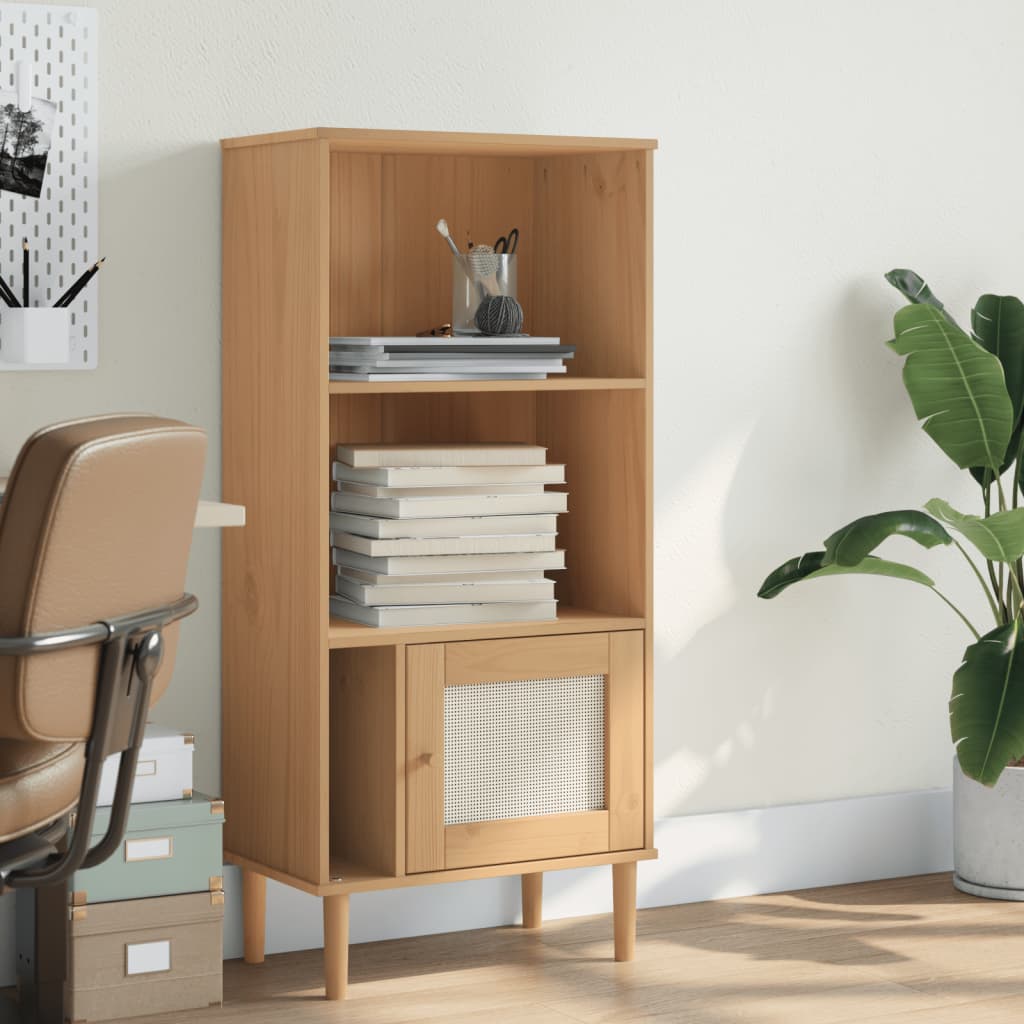 Βιβλιοθήκη SENJA Καφέ/Όψη Ρατάν 60x35x130 εκ Μασίφ Ξύλο Πεύκου - Pakobazaar