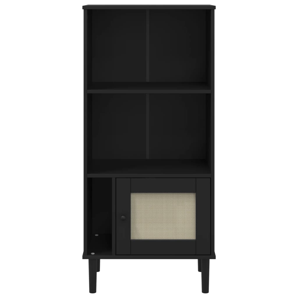 Βιβλιοθήκη SENJA Μαύρο / Ρατάν 60x35x130 εκ. Μασίφ Ξύλο Πεύκου