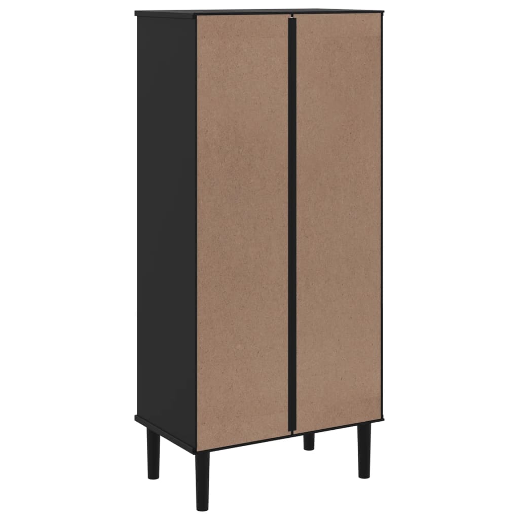 Βιβλιοθήκη SENJA Μαύρο / Ρατάν 60x35x130 εκ. Μασίφ Ξύλο Πεύκου