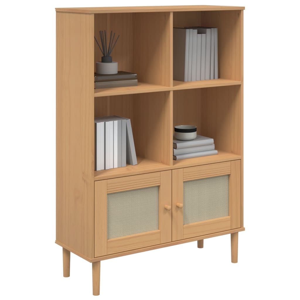 Βιβλιοθήκη SENJA Καφέ/Όψη Ρατάν 90x35x130 εκ Μασίφ Ξύλο Πεύκου