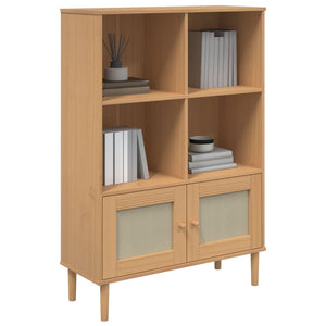 Βιβλιοθήκη SENJA Καφέ/Όψη Ρατάν 90x35x130 εκ Μασίφ Ξύλο Πεύκου