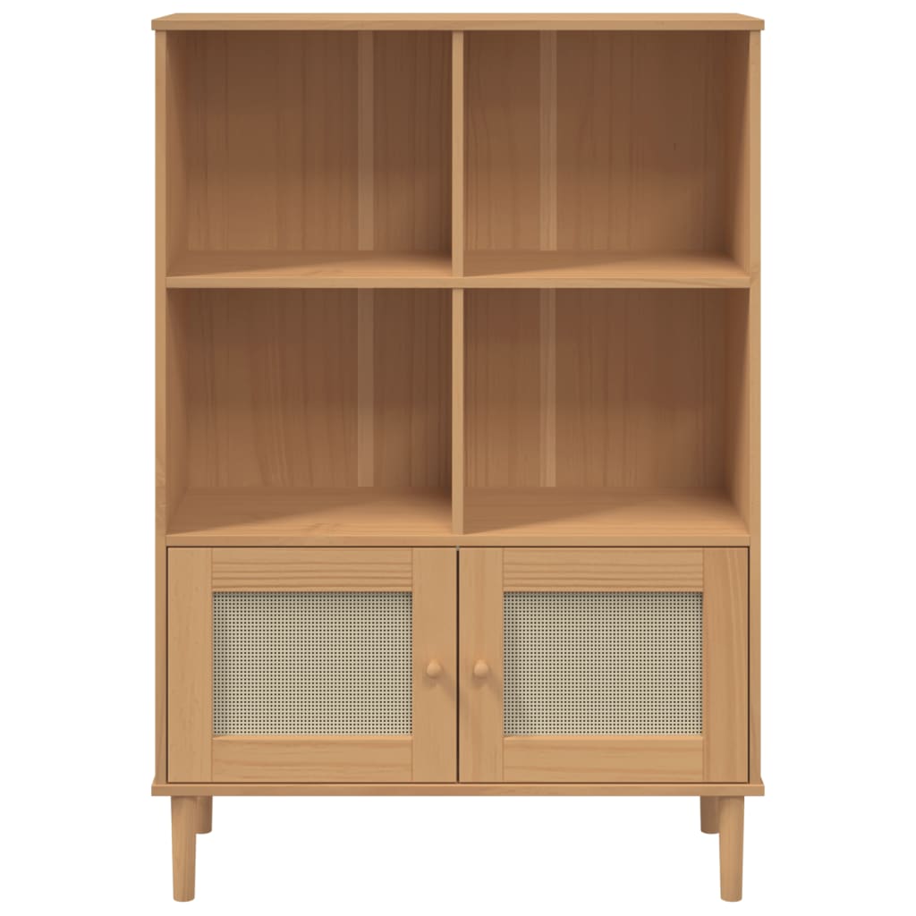 Βιβλιοθήκη SENJA Καφέ/Όψη Ρατάν 90x35x130 εκ Μασίφ Ξύλο Πεύκου