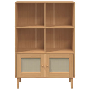 Βιβλιοθήκη SENJA Καφέ/Όψη Ρατάν 90x35x130 εκ Μασίφ Ξύλο Πεύκου