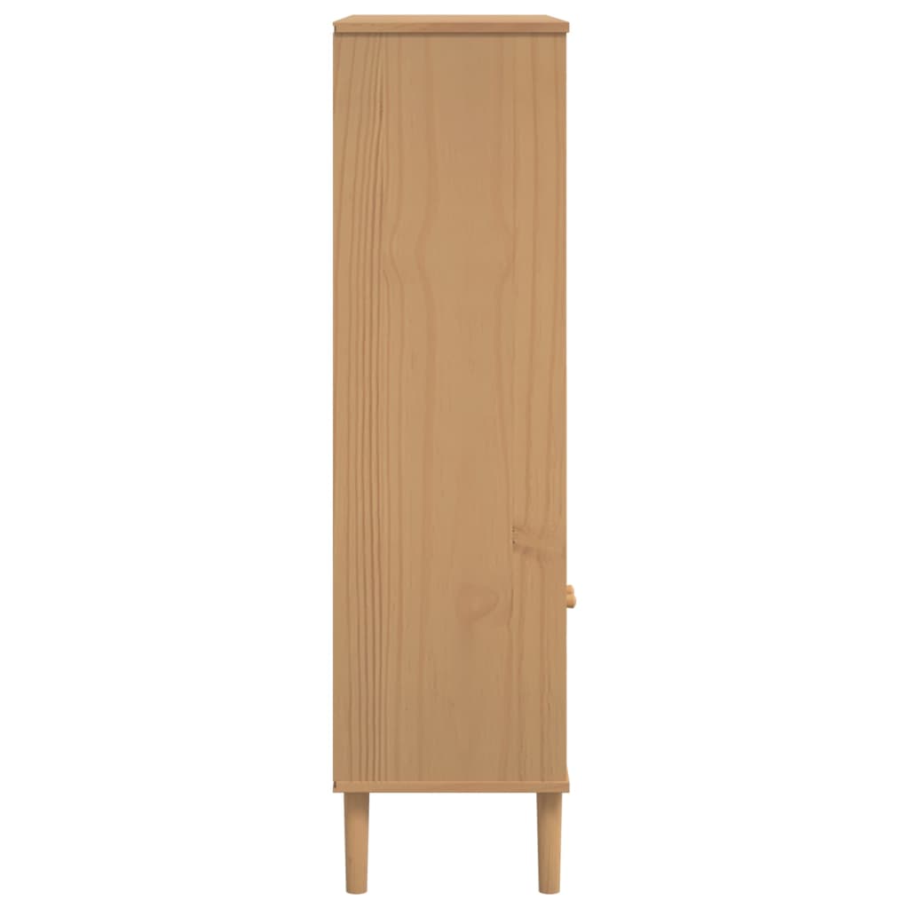 Βιβλιοθήκη SENJA Καφέ/Όψη Ρατάν 90x35x130 εκ Μασίφ Ξύλο Πεύκου