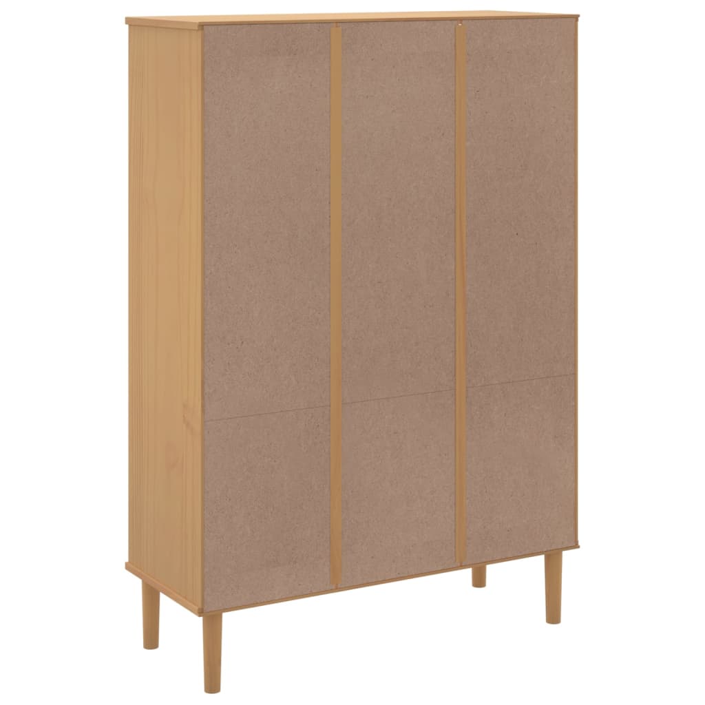 Βιβλιοθήκη SENJA Καφέ/Όψη Ρατάν 90x35x130 εκ Μασίφ Ξύλο Πεύκου