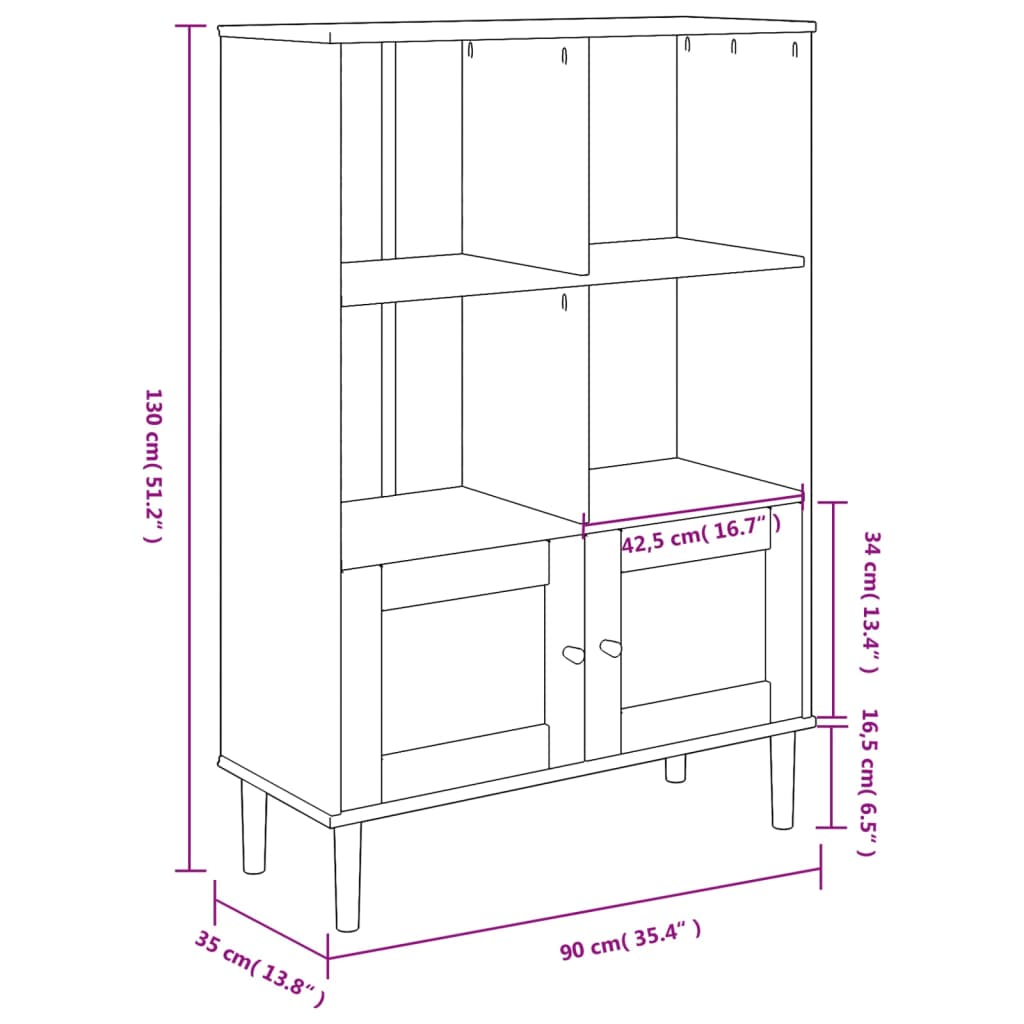 Βιβλιοθήκη SENJA Καφέ/Όψη Ρατάν 90x35x130 εκ Μασίφ Ξύλο Πεύκου
