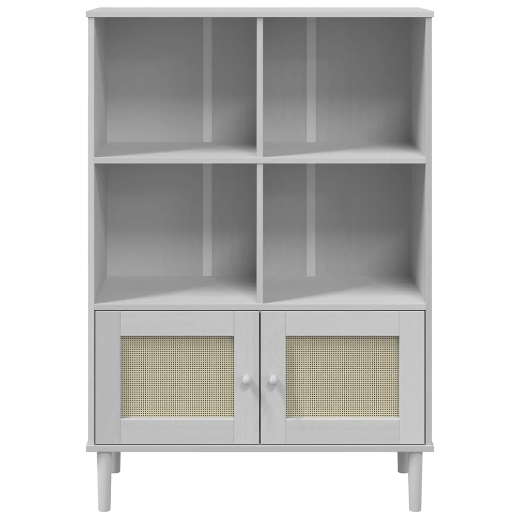 Βιβλιοθήκη SENJA Λευκή/Όψη Ρατάν 90x35x130 εκ Μασίφ Ξύλο Πεύκου
