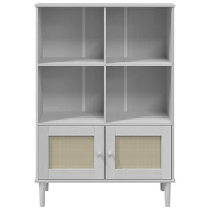 Βιβλιοθήκη SENJA Λευκή/Όψη Ρατάν 90x35x130 εκ Μασίφ Ξύλο Πεύκου