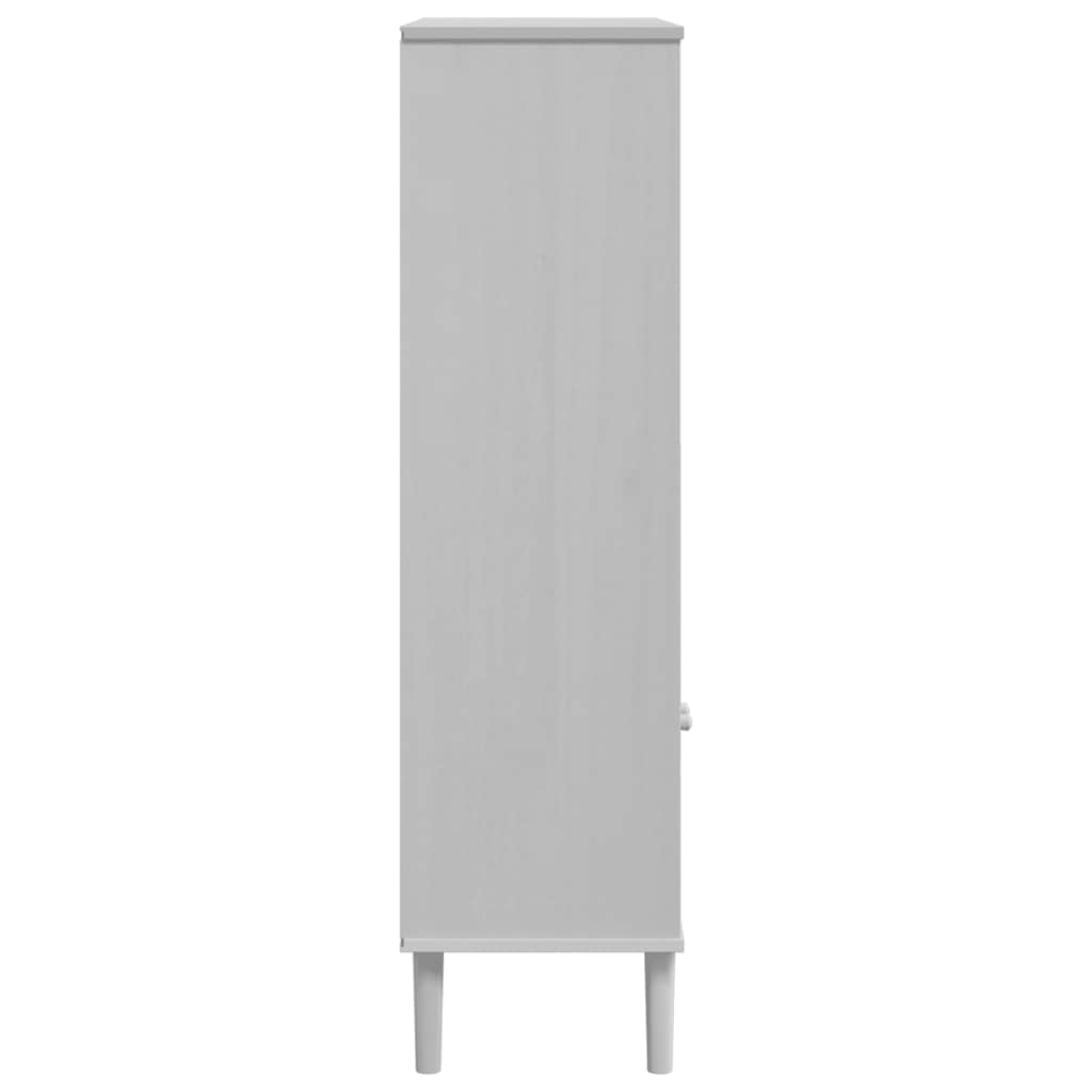 Βιβλιοθήκη SENJA Λευκή/Όψη Ρατάν 90x35x130 εκ Μασίφ Ξύλο Πεύκου