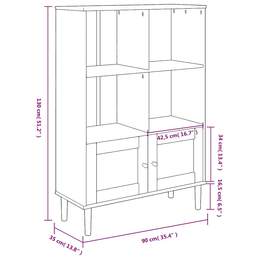 Βιβλιοθήκη SENJA Λευκή/Όψη Ρατάν 90x35x130 εκ Μασίφ Ξύλο Πεύκου