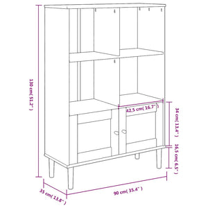 Βιβλιοθήκη SENJA Λευκή/Όψη Ρατάν 90x35x130 εκ Μασίφ Ξύλο Πεύκου