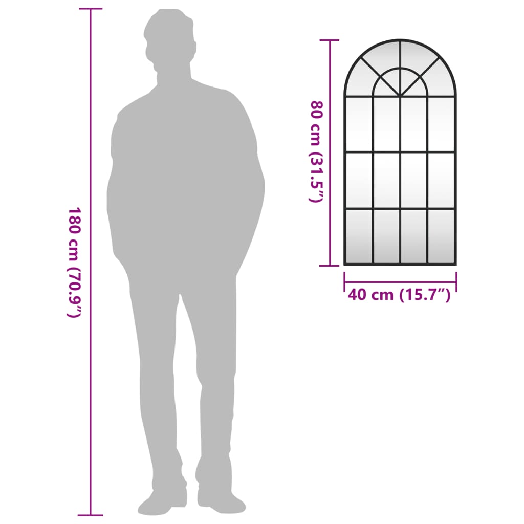Καθρέφτης Τοίχου Αψίδα Μαύρος 40 x 80 εκ. από Σίδερο - Pakobazaar