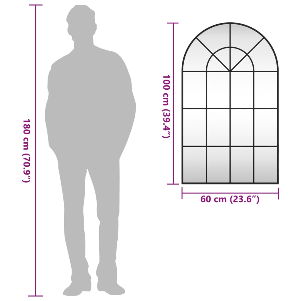 Καθρέφτης Τοίχου Αψίδα Μαύρος 60 x 100 εκ. από Σίδερο - Pakobazaar