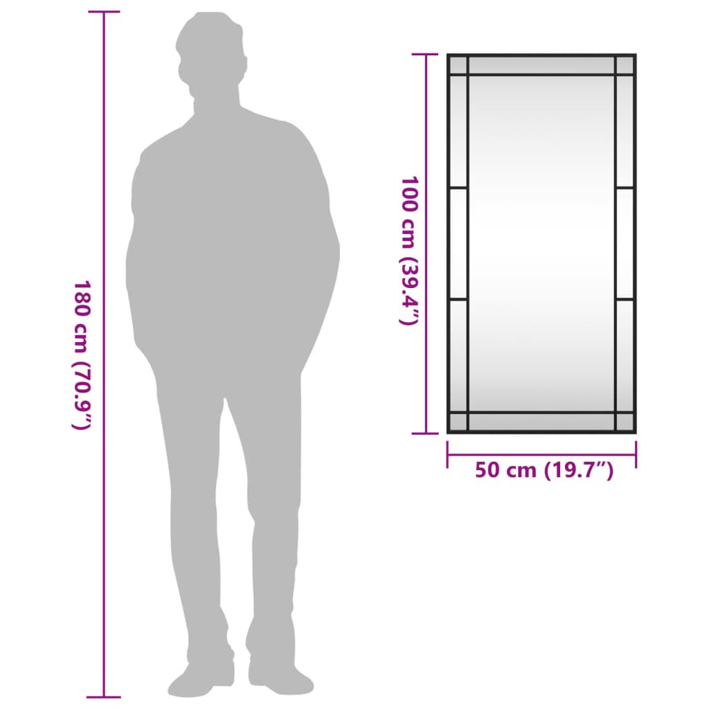 Καθρέφτης Ορθογώνιος Μαύρος 50 x 100 εκ. από Σίδερο