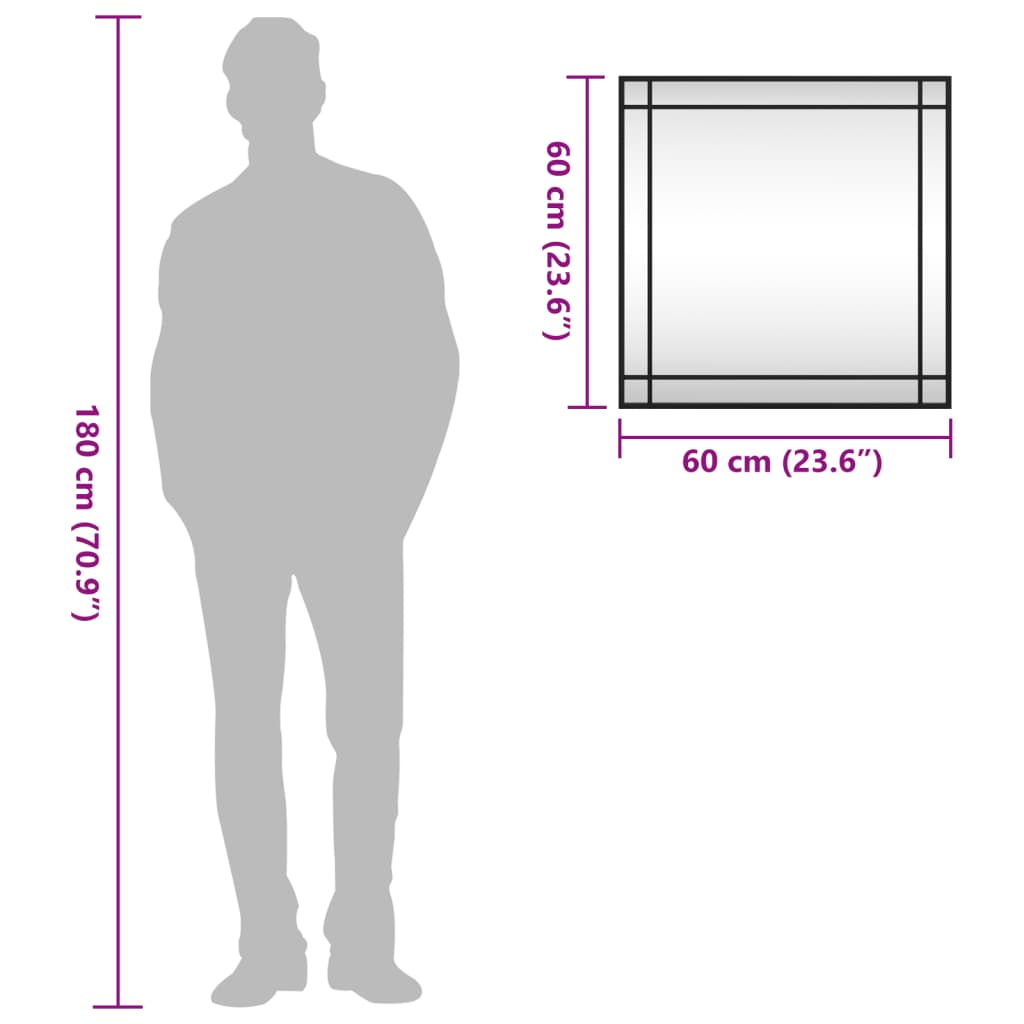 Καθρέφτης Τοίχου Τετράγωνος Μαύρος 60 x 60 εκ. από Σίδερο - Pakobazaar