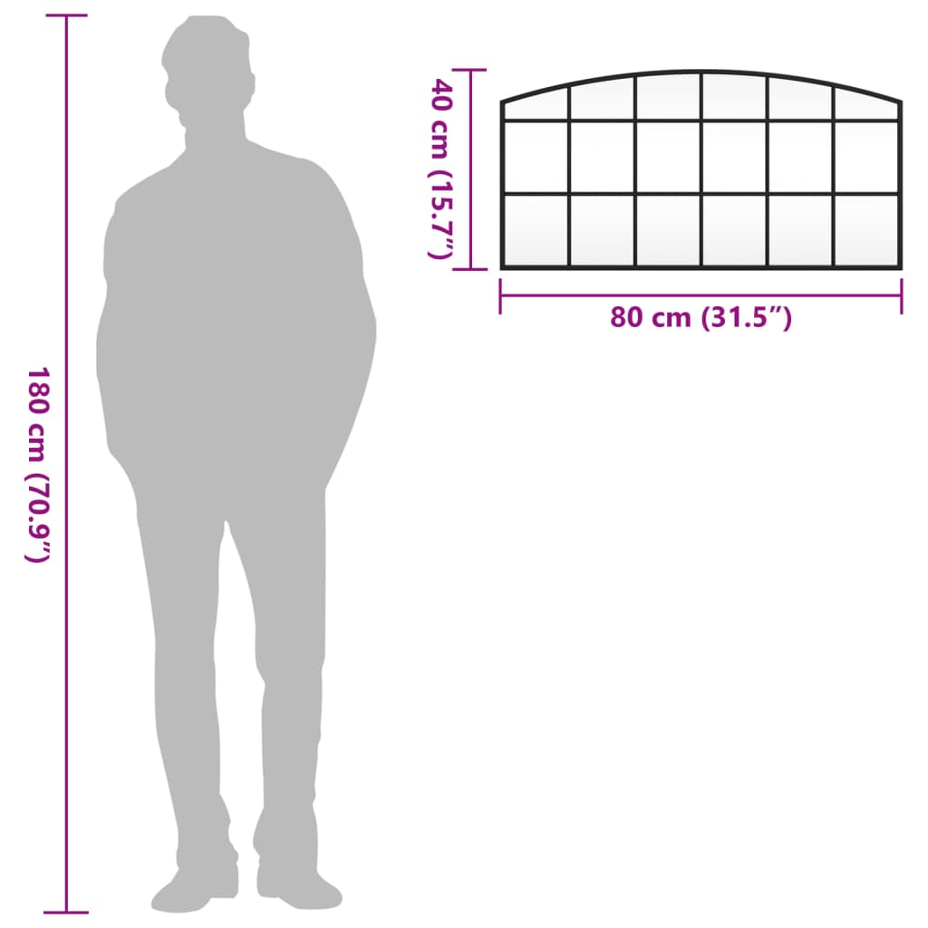 Καθρέφτης Τοίχου Αψίδα Μαύρος 80 x 40 εκ. από Σίδερο