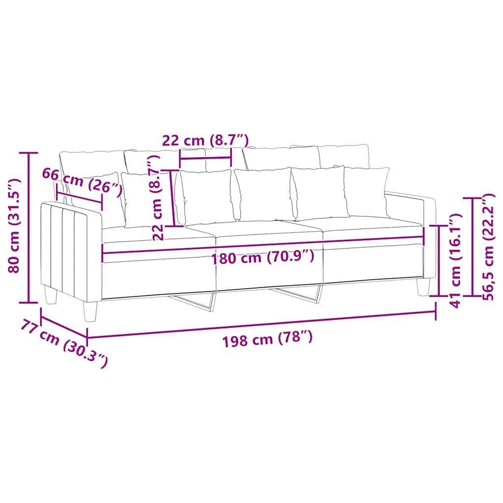 Καναπές Τριθέσιος Ανοιχτό Κίτρινο 180 εκ. Υφασμάτινος - Pakobazaar