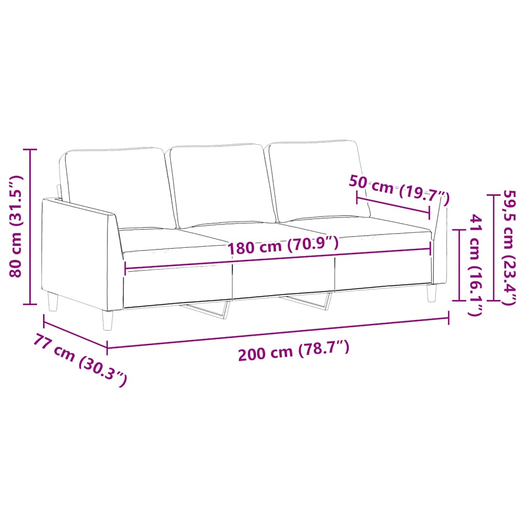 Καναπές Τριθέσιος Μαύρος 180 εκ. από Συνθετικό Δέρμα