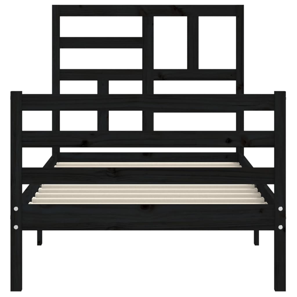 Πλαίσιο Κρεβατιού με Κεφαλάρι Μαύρο 90x200 εκ. Μασίφ Ξύλο - Pakobazaar