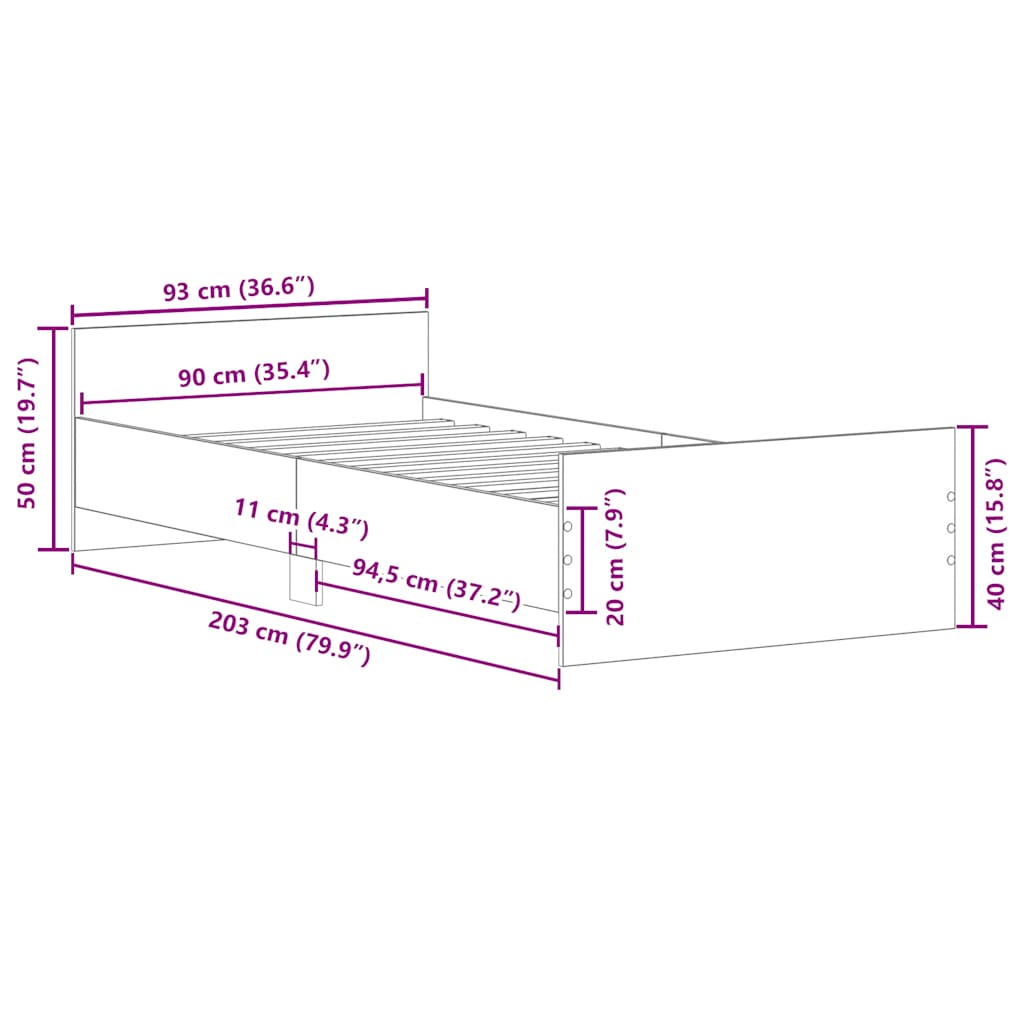 Πλαίσιο Κρεβατιού Γκρι Sonoma 90x200 εκ. Επεξεργασμένο Ξύλο