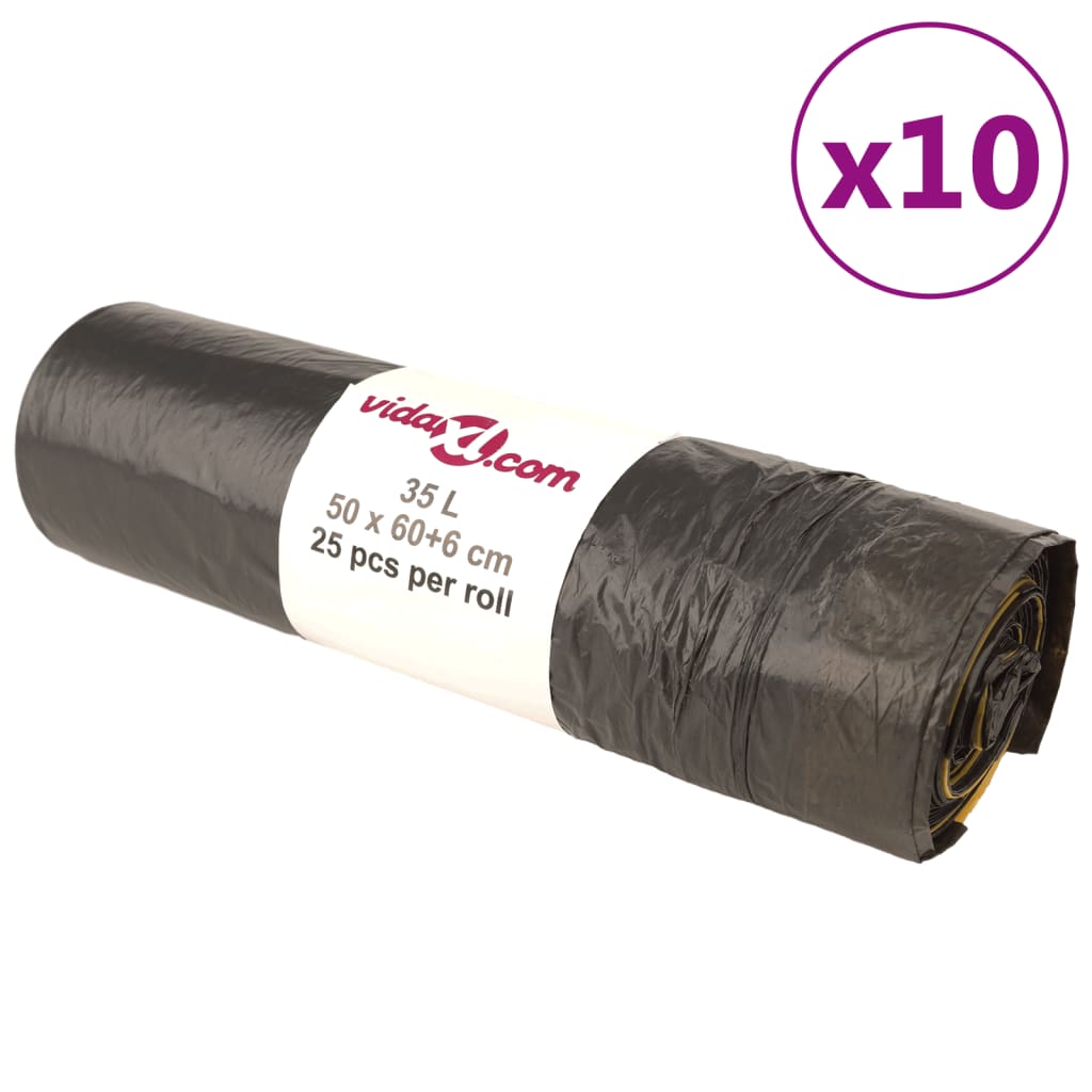 Σακούλες Απορριμμάτων με Κορδόνια 250 τεμ. Μαύρες 35 Λ. - PAKOBAZAAR