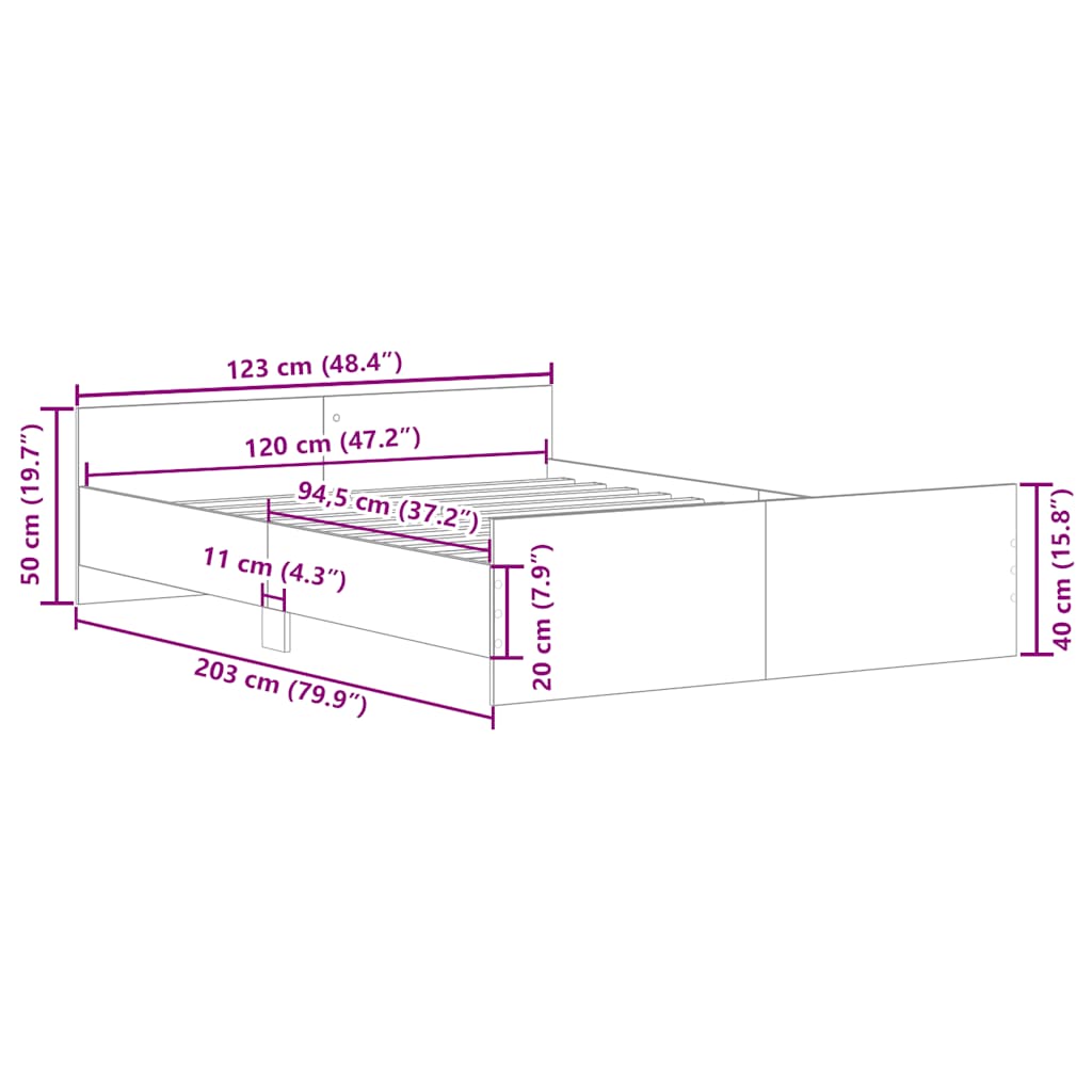 Πλαίσιο Κρεβατιού με Κεφαλάρι/Ποδαρικό Καφέ Δρυς 120x200 εκ.
