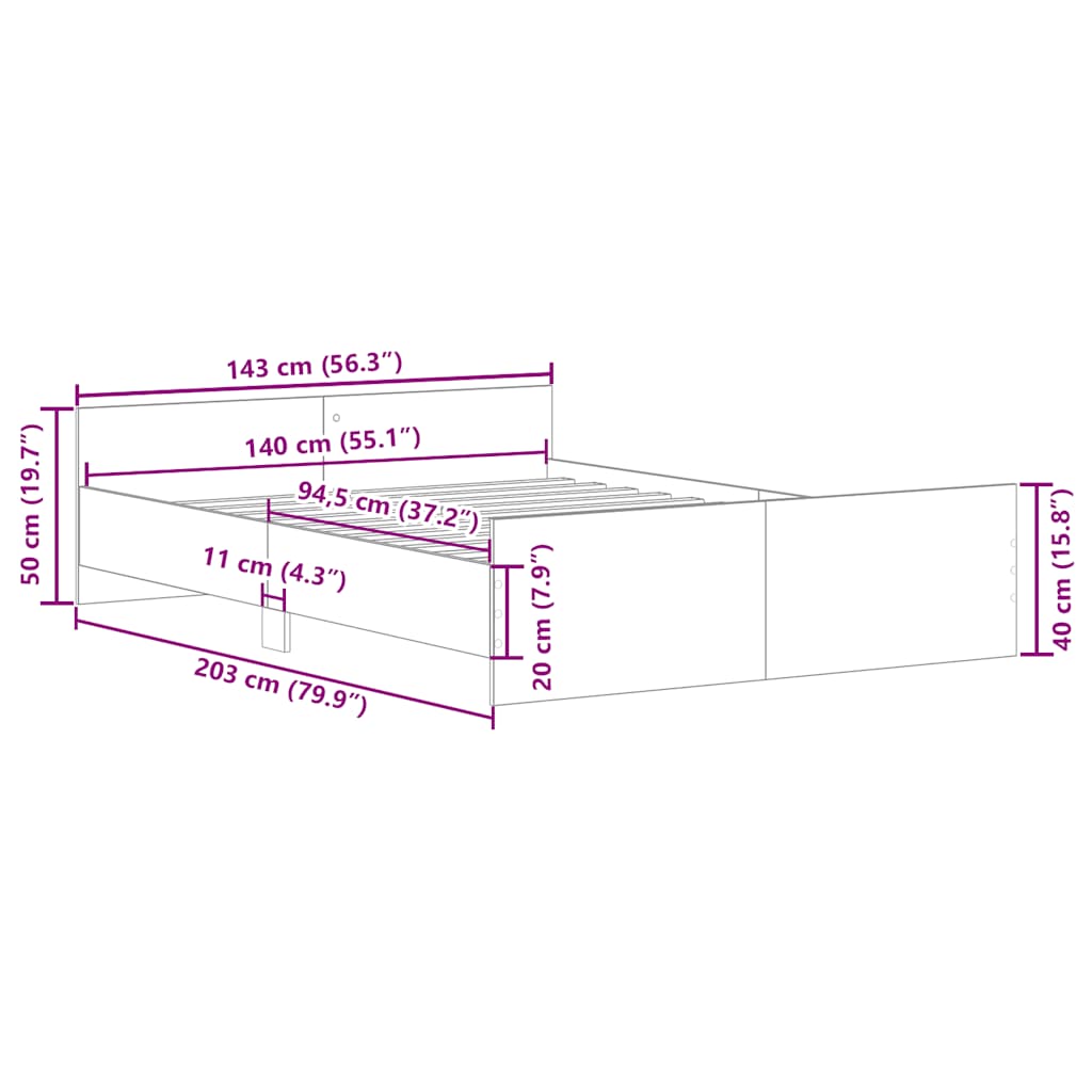 Πλαίσιο Κρεβατιού με Κεφαλάρι & Υποπόδιο Μαύρο 140 x 200 εκ.