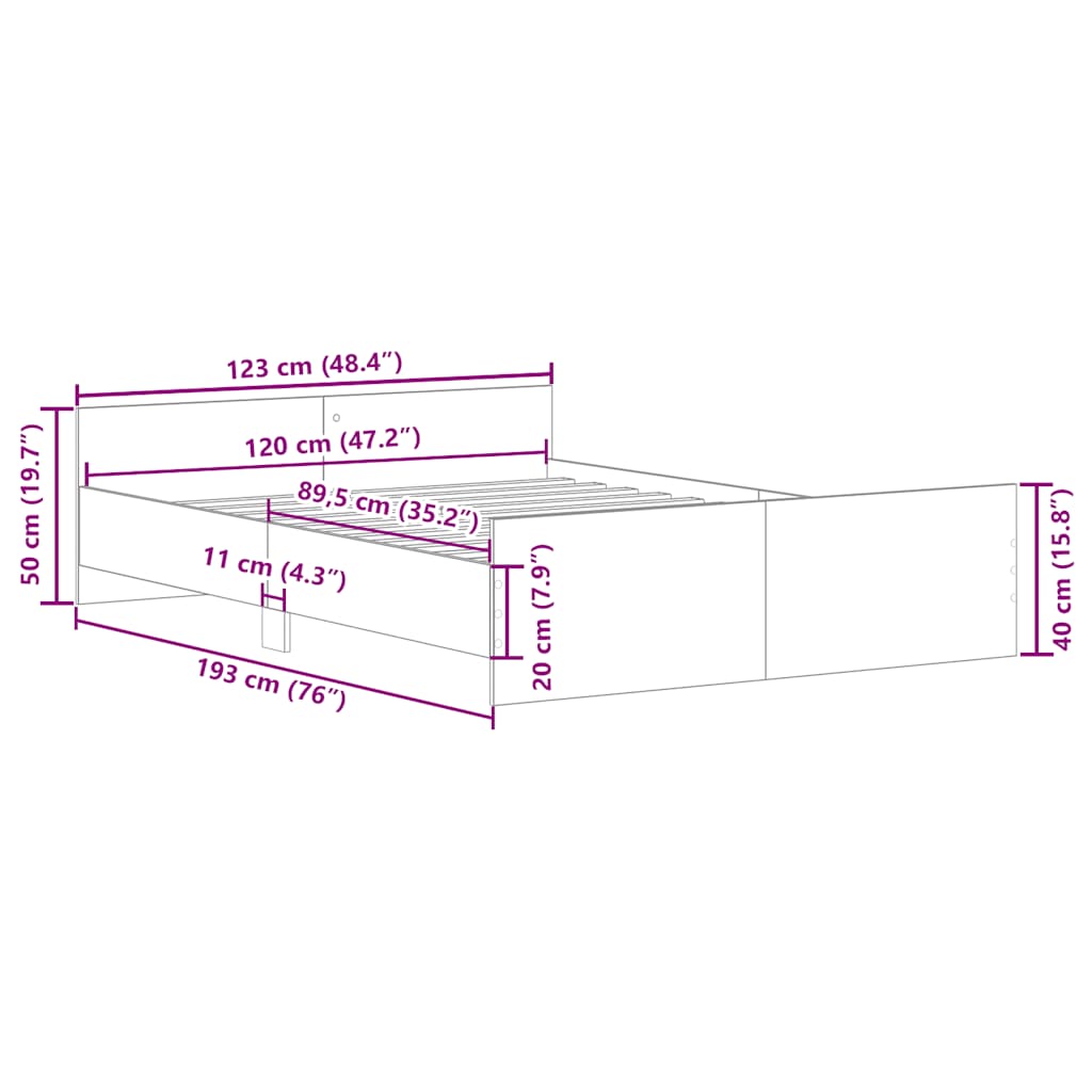 Πλαίσιο Κρεβατιού με Κεφαλάρι/Ποδαρικό Καφέ Δρυς 120x190 εκ.