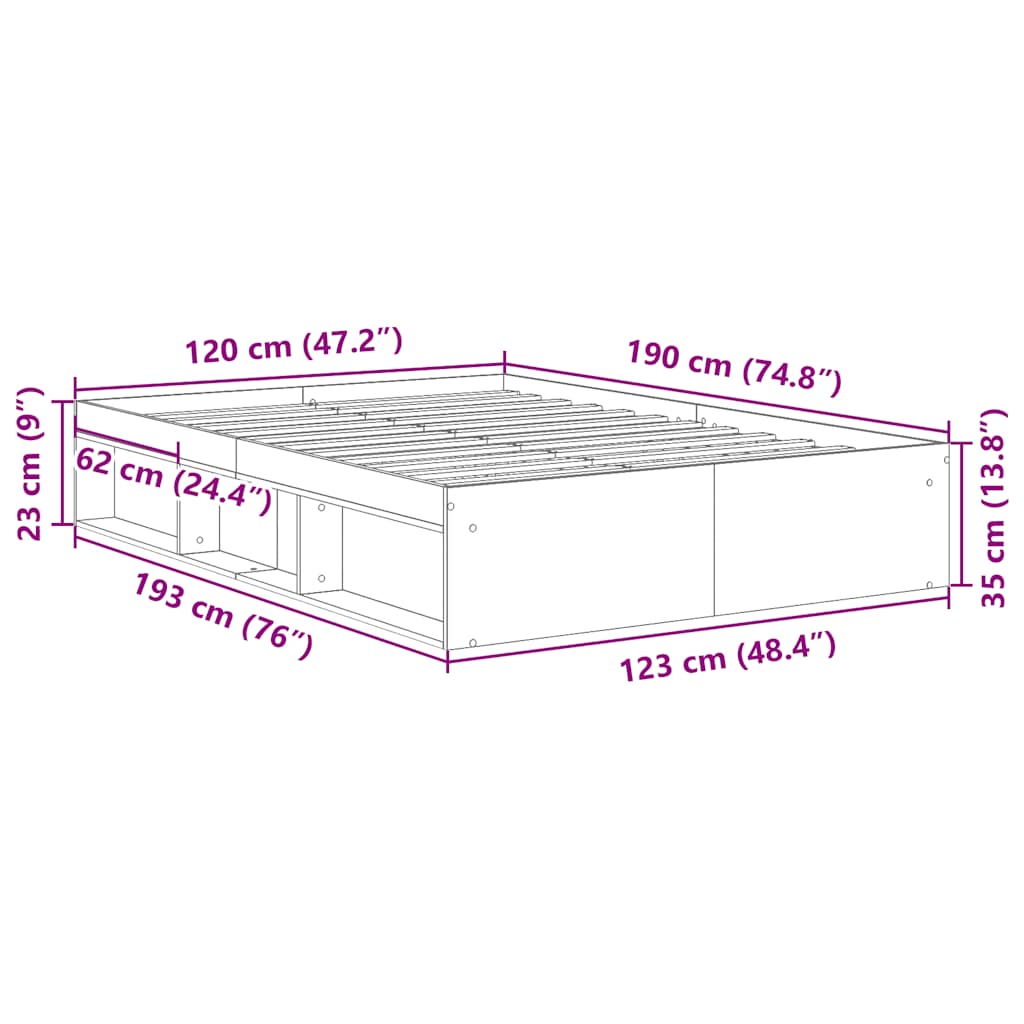 Πλαίσιο Κρεβατιού Γκρι Sonoma 120x190 εκ. Small Double